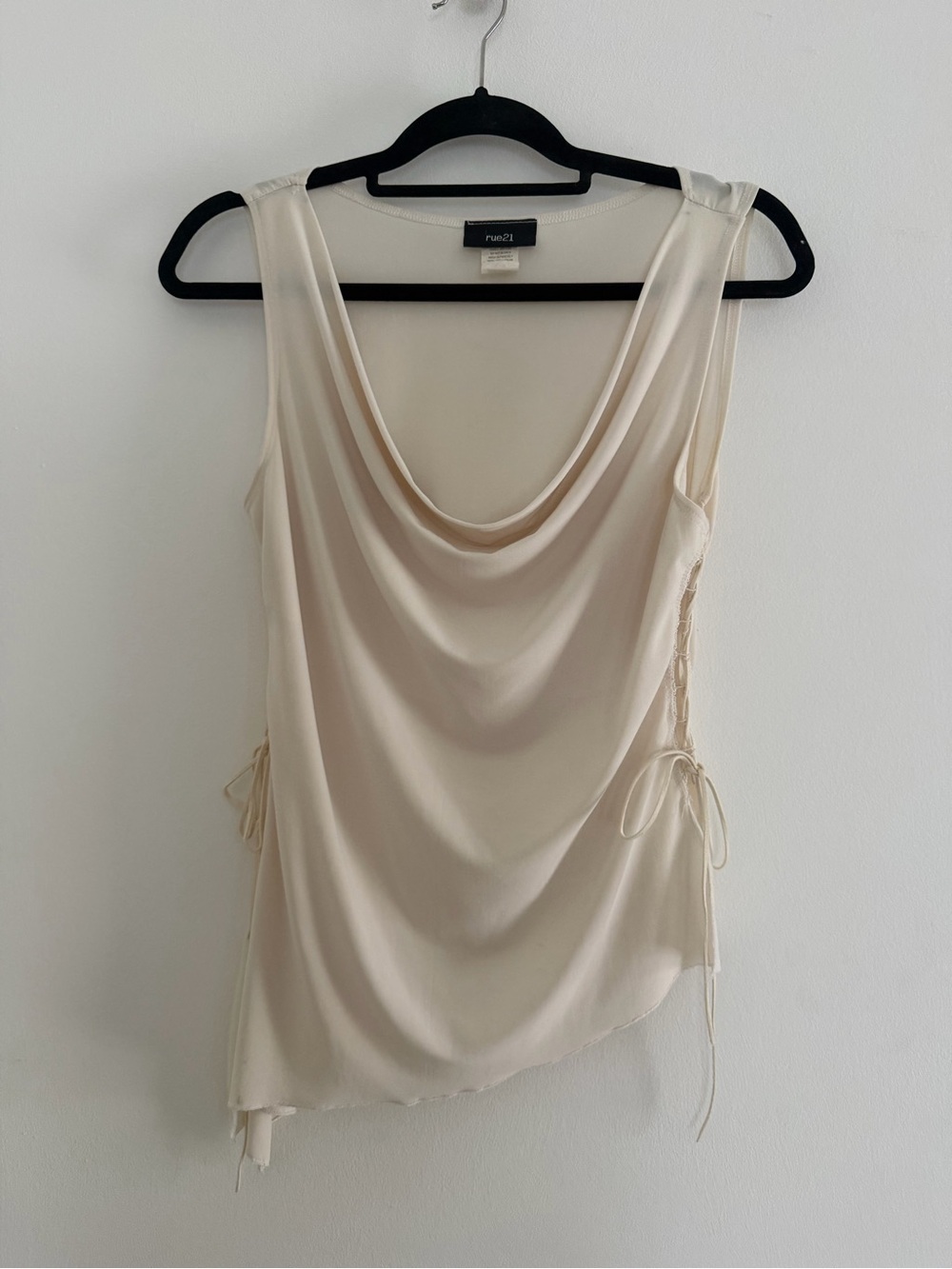 Cream Drape Neck Sleeveless Top - Picture 2 of 7